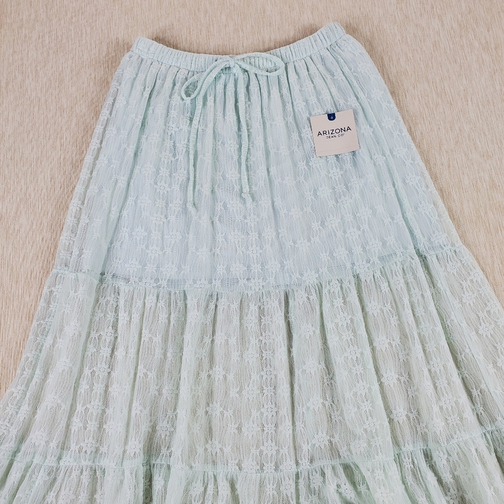 Arizona Jean Co Junior light blue lace maxi skirt Elastic drawstring waist small